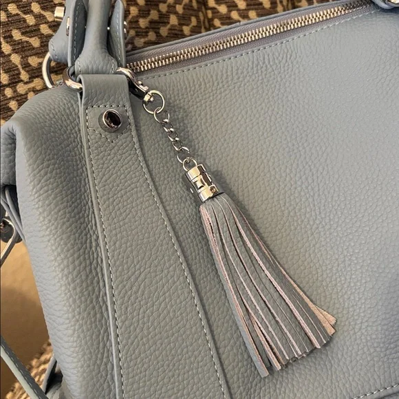 Heshe Light Blue Leather Satchel Bag with Detachable Adjustable Strap Like New - Picture 14 of 16